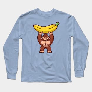 Cute Gorilla Lift Big Banana Cartoon Long Sleeve T-Shirt